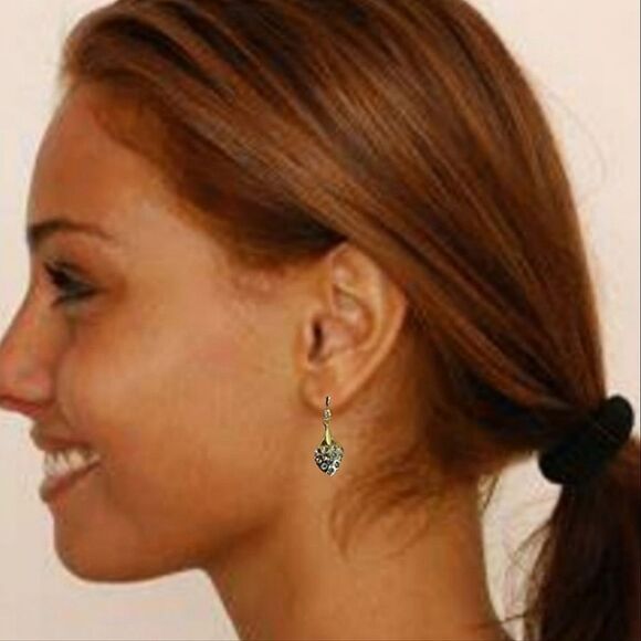 #925Sterling Gold Plated Crystal Accents + Faux Pearl Ear Dangle Drop Earrings - Picture 3 of 8